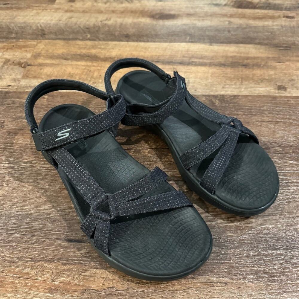 Skechers GO WALK Flex Sublime Sandals 9 Hiking Camping Black Strappy Adjustable